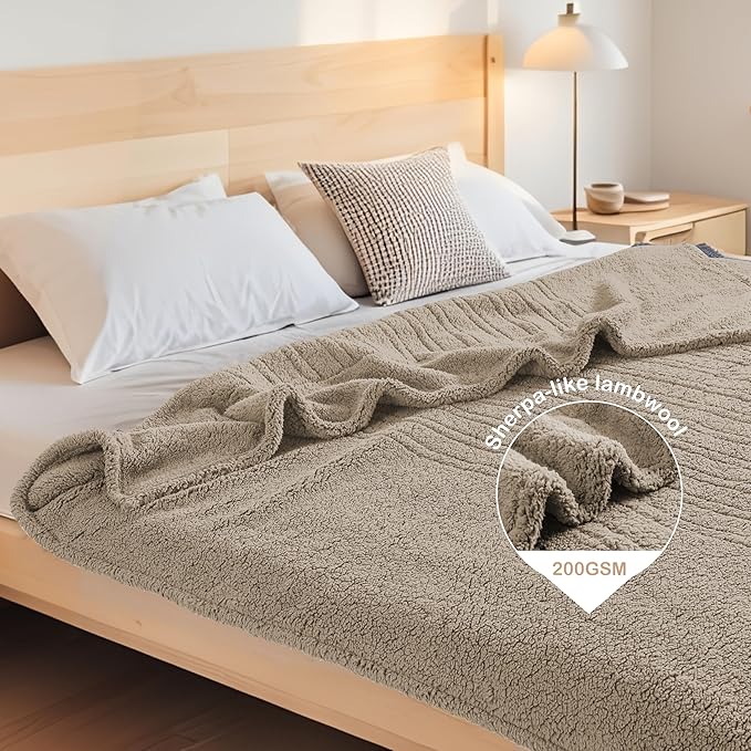 Electric Heated Blanket 6 Heating Settings & 10H Auto Off Full 72×84 Ultra-Soft Warm Machine Washable Home Office Light Brown