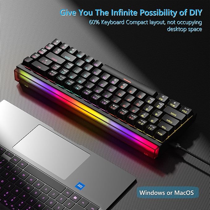Womier 60% Keyboard Gaming with Light Box, Wired Mechanical Keyboard with MCA Keycaps, OEM Profile, Programable, 64 Keys Hot Swap RGB Cream Custom Key Board for PC Computer Win/MAC (WK68 PRO-Black)