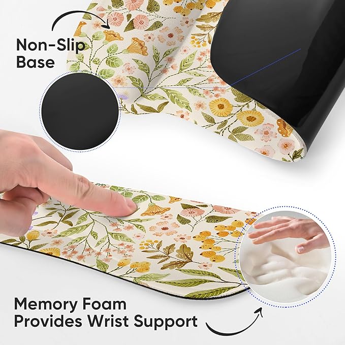 RICHEN Mouse Pad and Keyboard Wrist Rest, 3-in-1 Computer Mousepad and Coaster Set, Non-Slip Keyboard Wrist Rest and Mouse Pad Set Ergonomic Design (FKMWR-59)