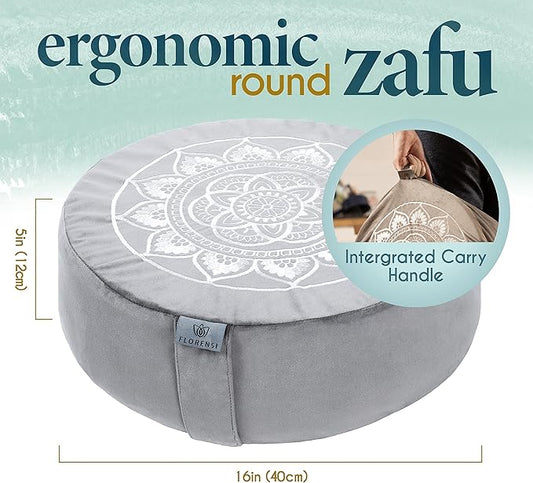 Florensi Meditation Cushion - Comfortable Floor Pillow - Traditional Tibetan Meditation Pillow with Beautiful Velvet Cover - Large Floor Cushion Seating for Adults - Premium Yoga Buckwheat Bolster