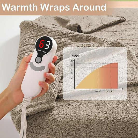 Electric Heated Blanket 6 Heating Settings & 10H Auto Off Full 72×84 Ultra-Soft Warm Machine Washable Home Office Light Brown
