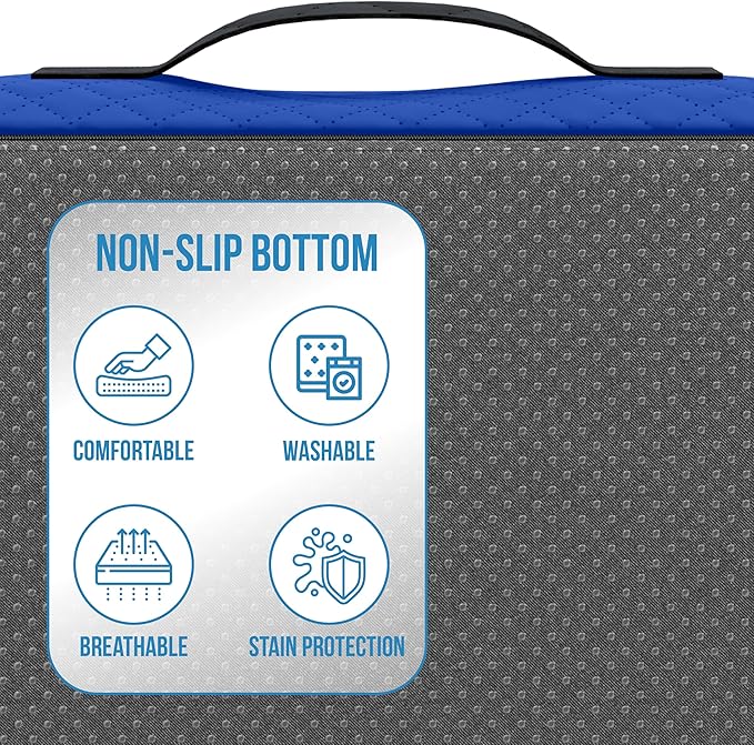 Extra Large Memory Foam Seat Cushion - Wheelchair Cushion Pad, Anti-Slip, Removable Strap, Coccyx Pain Relief, 19” X 17” X 3” (Blue)