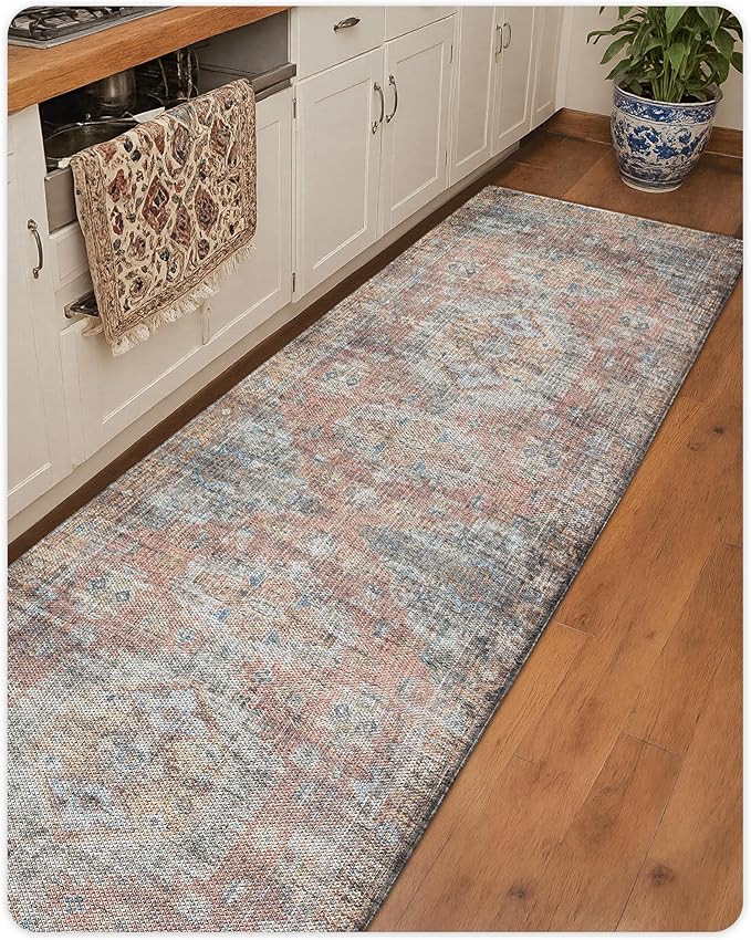 Color&Geometry Boho Kitchen Rugs Non Slip 24"x87", Large Kitchen Mats Cushioned Anti Fatigue Mats for Kitchen Floor, Waterproof Kitchen Runner for Standing Desk Office, Sink - Retro Brown