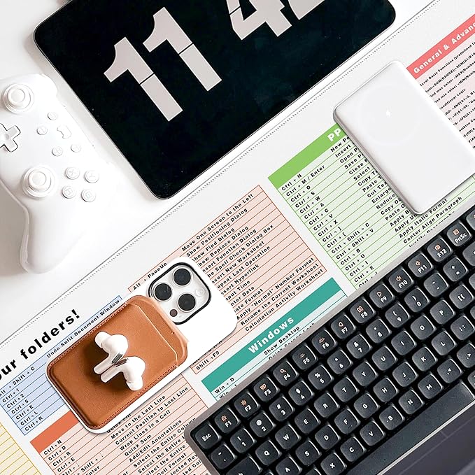 Excel Cheat Sheet Desk Pad, 31.5"x11.8", Waterproof Extra Large Excel Shortcut Mat with Stitched Edges, Anti-Slip Excel Mouse Pad for Office Desk, MS Excel/Word Shortcuts (White Shortcut Key B)