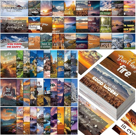 Jinei 300 Inspirational Affirmation Cards Positive Motivational Cards Small Mini Encouragement Quotes for Women Church End of the Year Teacher Gifts(Scenery Style)