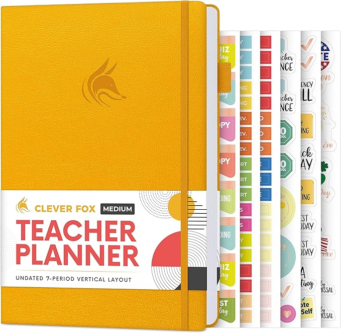 Clever Fox Teacher Planner – School Year Planner with Calendars & Lesson Plans – Teacher Plan Book for Classroom & Homeschool Organization - Undated, A5 Size, Hardcover (Amber Yellow)