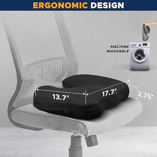 EcoNour Seat Cushions for Office Chairs | Tailbone Pain Relief Cushion for Car Seat | Sciatica, Butt & Coccyx Pain Relief Desk Chair Cushion for Long Sitting Drivers | cojín para asiento de carro