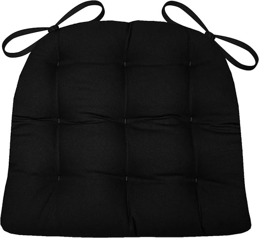 Barnett Home Decor Cotton Duck Black Dining Chair Pad with Ties - 19 x 19 Size Large Chair Cushion - Latex Foam Fill - Machine Washable, Reversible, Solid Color, 100% Cotton, Made in USA