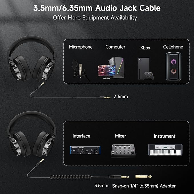 Wired Over Ear Headphones, Studio Monitor & Mixing DJ Headphones with 50mm Neodymium Drivers and 1/4 to 3.5mm Jack for Guitar AMP Podcast Piano Keyboard (Black-Red)