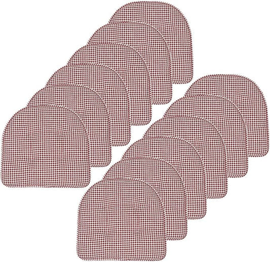 Sweet Home Collection Chair Cushion Memory Foam Pads Tufted Slip Non Skid Rubber Back U-Shaped 17" x 16" Seat Cover, 12 Count (Pack of 1), Houndsooth Red