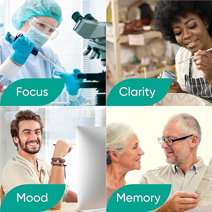 Brain Tea Focus & Memory - Organic Certified 4-in-1 Nootropic Brain Supplement with Ginkgo Biloba, Gotu Kola, Lion’s Mane Mushroom and MCT - Caffeine-Free Herbal Tea for Mental Clarity (30 Sachets)