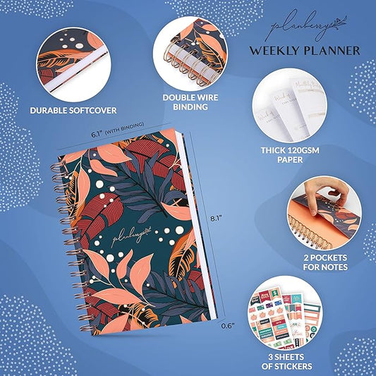 PLANBERRY Weekly Planner – Undated Life Organizer & Budget Planner – Time Management, Goal Setting, To-Do List, Work-Life Balance & Habit Tracker – 6.1″ x 8.1″ (Tropical Night)