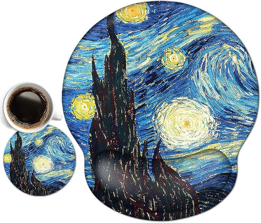 ToLuLu Mouse Pad Wrist Rest Support Gel, Ergonomic Mouse Pads with Non Slip PU Base, Mouse Wrist Rest Pad for Laptop Computer Home Office Working Gaming Pain Relief, Van Gogh Starry Night