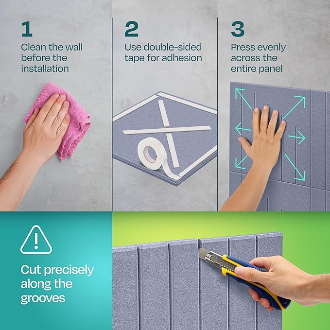 Acoustic Panels 12-Pack Soundproof Wall Panels 12"x12"x0.4" Decorative Sound Dampening for your Home, Office, Studio, Bedroom & More with Unique LineWave Carving [Dusky Gray]