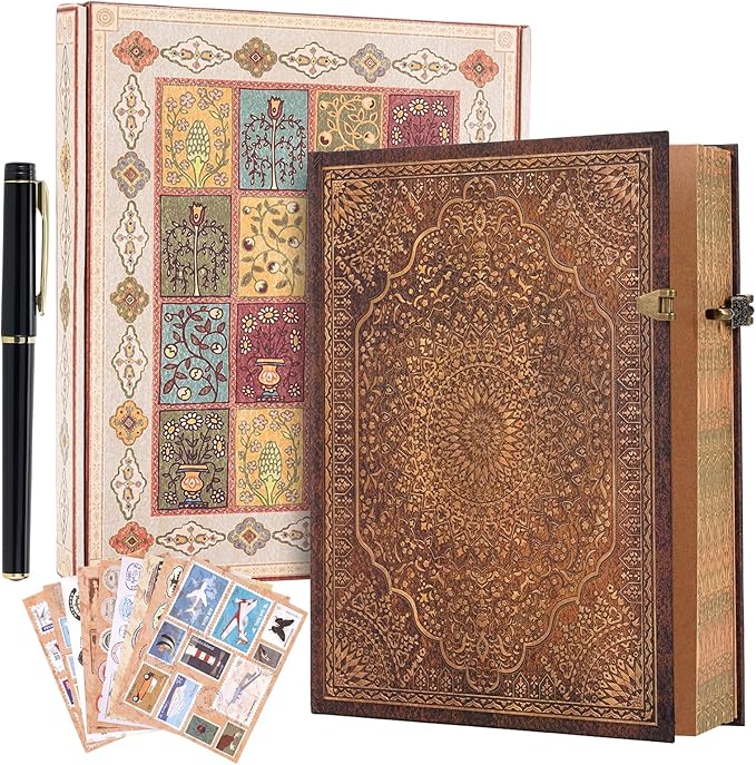 Retro 3D Red Charm Golden Radiance Cover Hardcover Journal,Containing 96 Sheets/192 Pages Lined Journal,With Envelope Pocket,Suitable As A Notebook,Travel Diary,Or Wedding Anniversary.