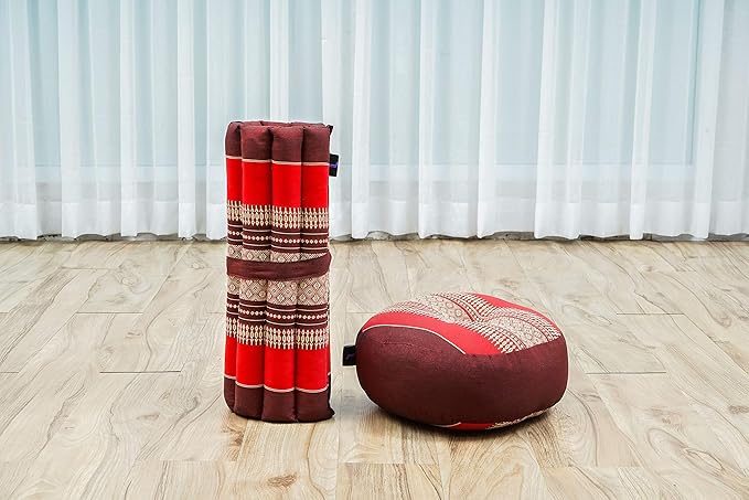 Leewadee Meditation Cushion Set – 1 Small Zafu Yoga Pillow and 1 Small Roll-Up Zabuton Mat Filled with Kapok