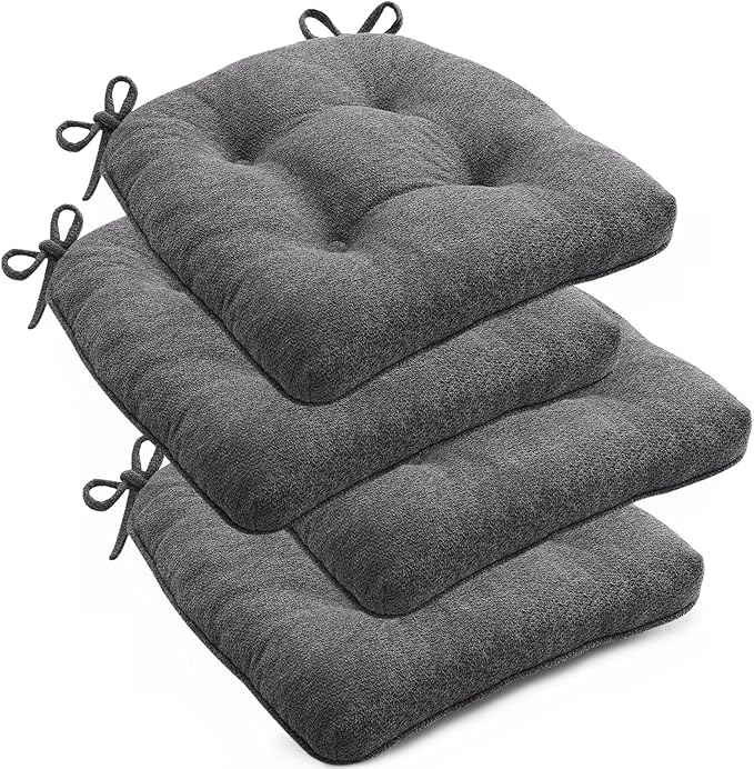 Chair Cushions Set of 4 for Dining Chairs, 16.5"x15.5" Kitchen Chair Pads with Memory Foam, Non-Slip Bottom & Ties, Tufted Indoor Seat Cushions for Home Use – Dark Grey