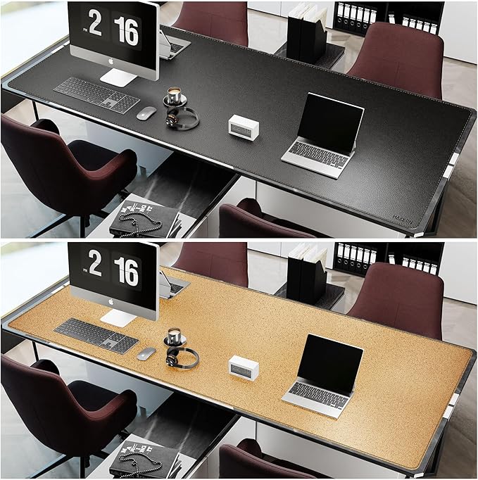 MAIDERN Cork & Leather Desk Mat – 94.5"x40" Large Office Desk Blotter Pad – Waterproof Surface Desk Blotter Pad (Black)
