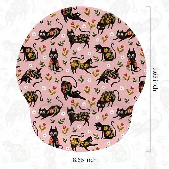 RICHEN Ergonomic Mouse Pad with Wrist Support,Non-Slip Rubber Base for Computer Laptop & Mac,Lightweight Rest for Home,Office & Travel (Flowers Cats)