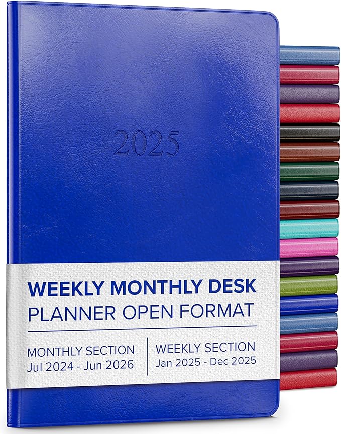 Gallery Leather Desk Weekly Monthly Planner 2025, Elegantly Bound Calendar Planner and Notebook with Stylish Gold-Gilded Page Edges, 12 Months - Acadia Malibu - 8 x 5.5 "