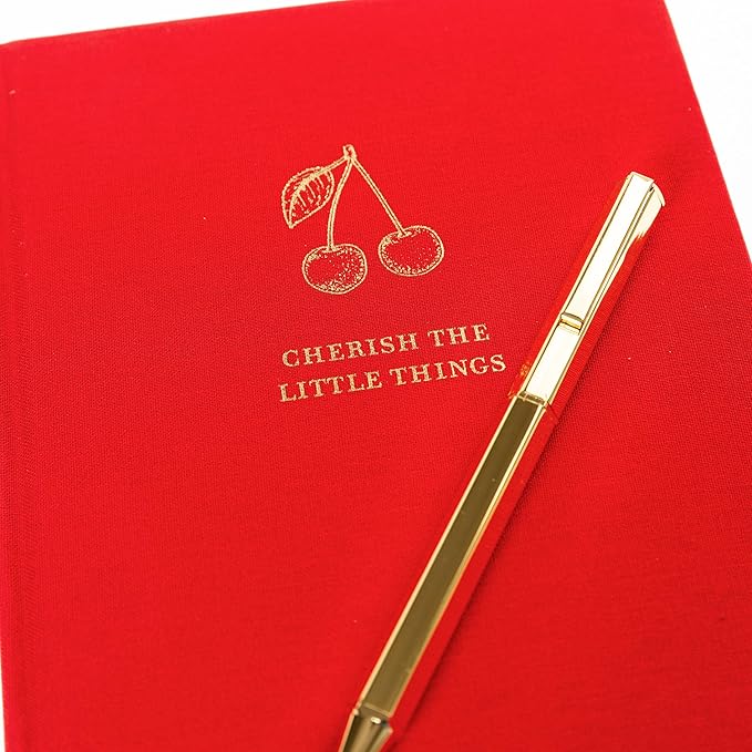 Graphique Cherry Lined Journal Plus Pen Luxe Collection, Hardcover Diary Notebook for Writing, Gold Foil Embossing, 160 Pages, 6” x 8”