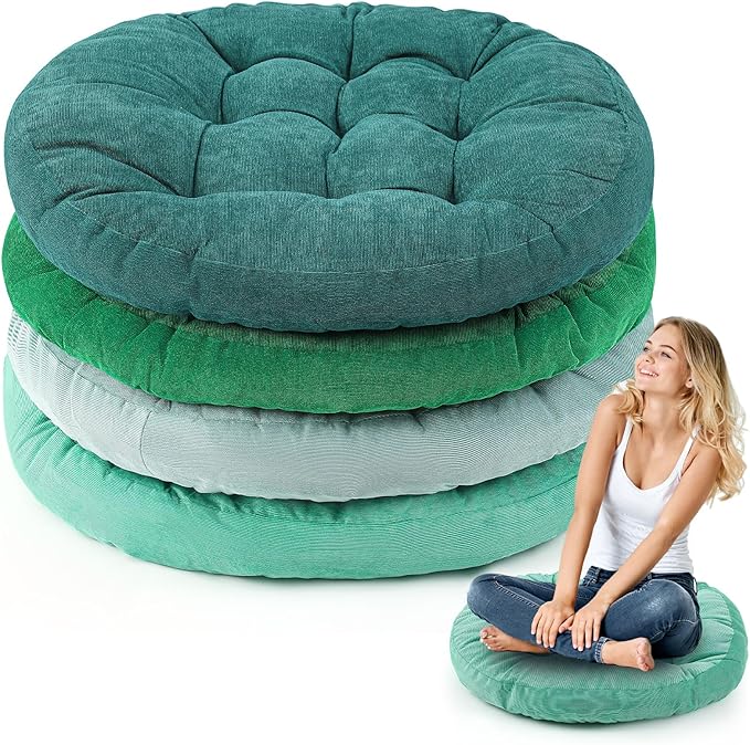 Jerify 4 Pcs Floor Pillow Cushions 22 x 22 Inch Round Square Large Meditation Floor Pillow for Classroom Adult Meditation Picnic Party Cushion for Seating Gift Christmas(Gradual Green,Round)