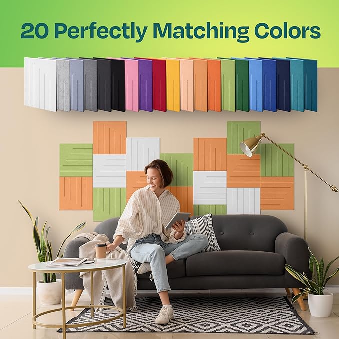 Acoustic Panels 12-Pack Soundproof Wall Panels 12"x12"x0.4" Decorative Sound Dampening for your Home, Office, Studio, Bedroom & More with Unique LineWave Carving [70'S Orange]