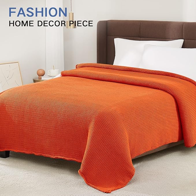 Guohaoi Knitted Weighted Blanket for Adults (Orange 48"x72" 10lbs) No Beads Cooling Throw Blanket for Hot Sleepers, Home Decor Breathable Chunky Knit Heavy Blanket Use on Full Size Bed