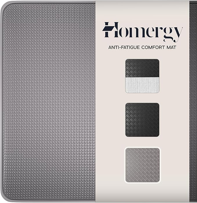 Anti-Fatigue Kitchen Mat – Memory Foam Cushioned Mats for Standing – Zinc Gray, 18×30 in, 0.47 in Thick, Waterproof, Non-Slip – Homergy