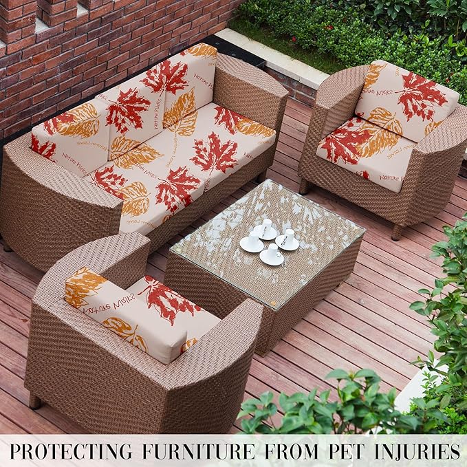8Pcs Stretch Patio Cushion Covers Outdoor Cushion Cover, Jacquard Stretch Cushion Covers, Cover Replacement, Outdoor Sofa Covers, Washable Furniture Couch Cushion Cover (Red Maple)