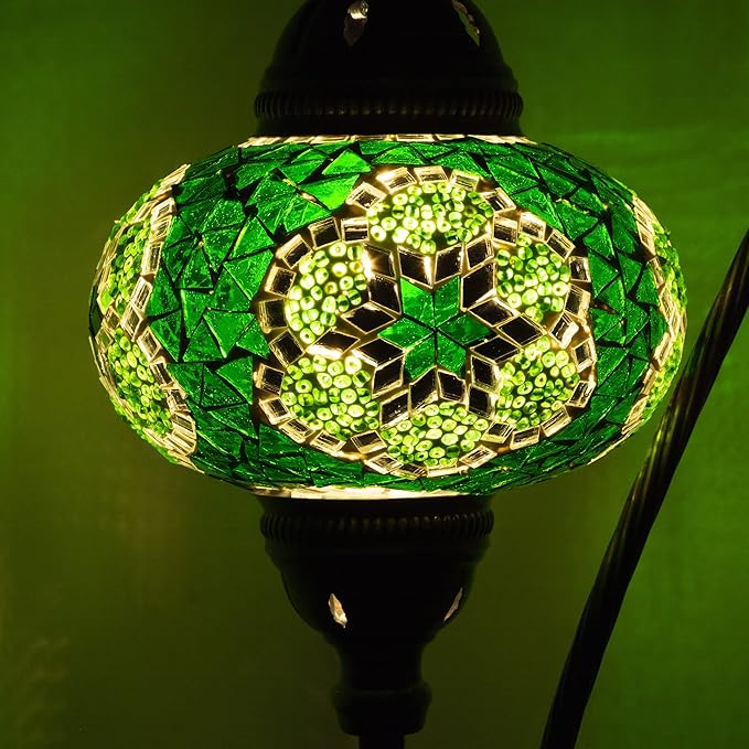 mozaist Moroccan Mosaic Tiffany Style Desk Lamp, Turkish Stained Glass Handmade Bedside Gooseneck Table Lamp, Bohemian Living Room Vintage Light with E12 Socket & US Plug (Dark Green)