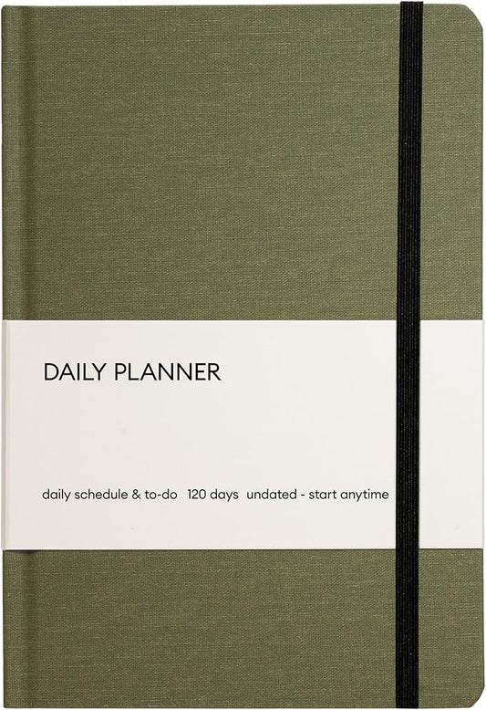 Undated Daily Planner for Productivity & Work – Hardcover, 120 Days, with Habit Tracker & Goal Setting. Monthly, weekly & daily work planner. Start Anytime (Forest)
