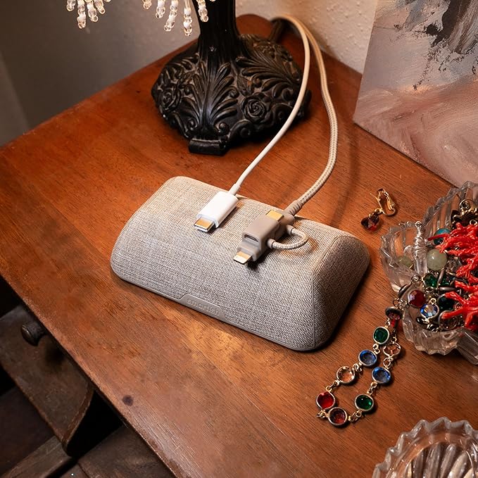 Smartish® Magnetic Cord Holder - Bigger Cable Wrangler Organizer with Magnet Clips for Charger Management on Desktop, Nightstand, or Side Table - Holds 6+ Cables - Lightly Toasted Beige