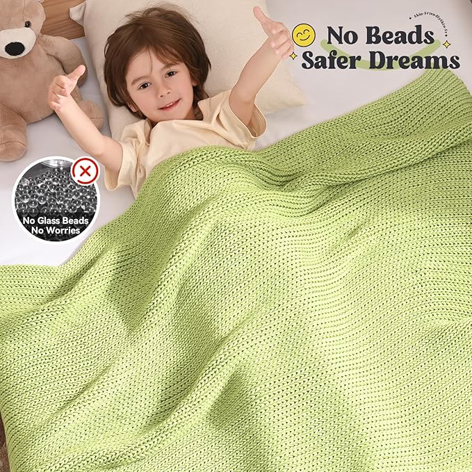 Guohaoi Knitted Weighted Blanket Kids (Light Green 40"x60" 7lbs) No Beads Cooling Heavy Blanket, Home Decor Breathable Chunky Knit Throw Blanket for All-Season Use