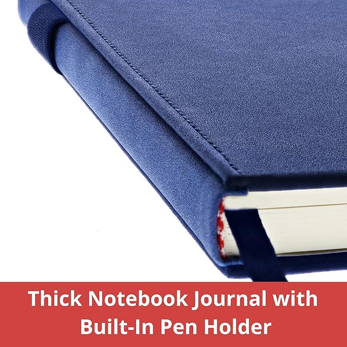 Thick Hardcover Journal Notebook - Ruled/Lined A5 (5x8 inch), Deluxe 120gsm Paper, Lays Flat for Writing, Professional Notebooks for Work, Business, Office, Executive, Gifts for Men and Women - Blue