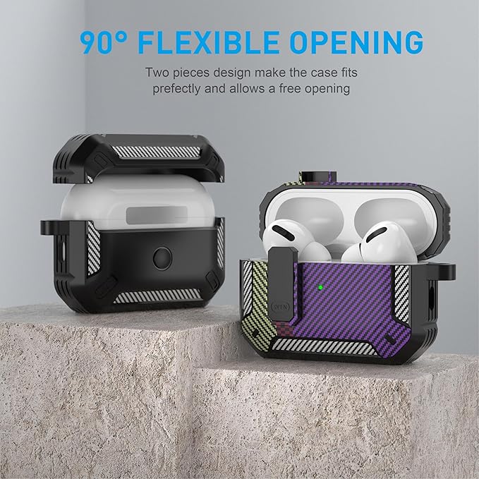 Maxjoy AirPods Pro 2nd/1st Generation Case Cover with Lock, AirPods Pro 2 Protective Case with Keychain Compatible with Apple AirPod Pro2 2023 USB C 2022 Lightning Cable/ Pro1 2019,Carbon Fiber Purple
