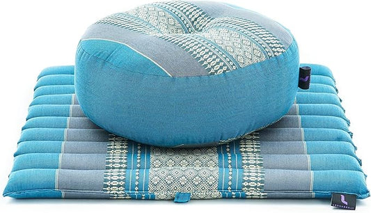 Leewadee Meditation Cushion Set – 1 Small Zafu Yoga Pillow and 1 Small Roll-Up Zabuton Mat Filled with Kapok
