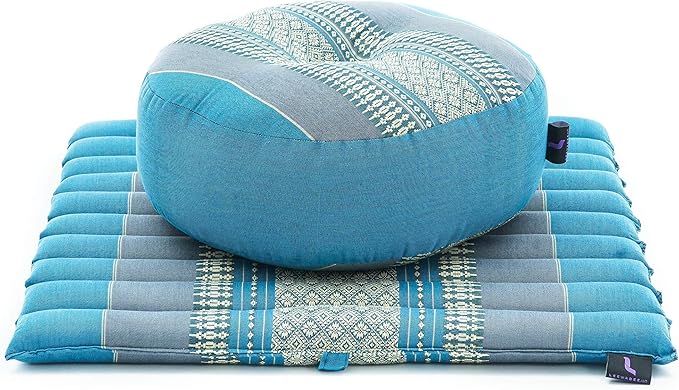Leewadee Meditation Cushion Set – 1 Small Zafu Yoga Pillow and 1 Small Roll-Up Zabuton Mat Filled with Kapok