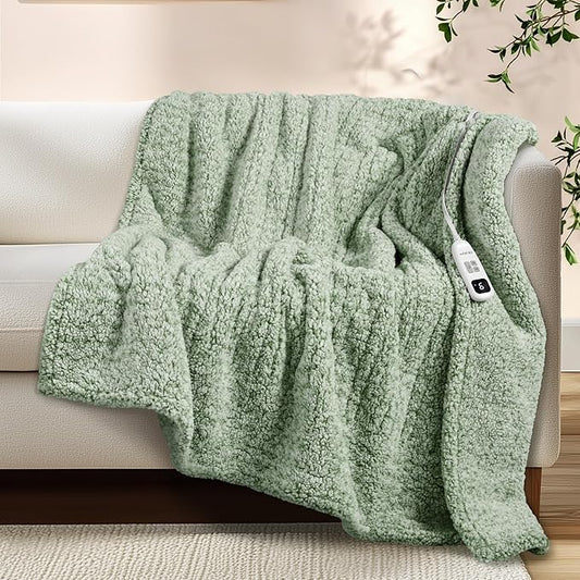 Electric Heated Blanket Full Size 72x84 inches, Fast Heating w/ 10 Heat Settings & 2/4/8/10H Auto Timer, Double-Sided Sherpa, Ultra Soft & Cozy for Couch, Bed, Office, Machine Washable, Light Sage
