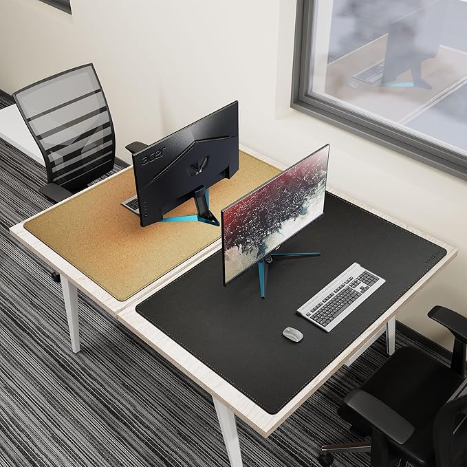 MAIDERN 43.3”x 27.5” Leather Desk Pad, Large Desk Mat, Reversible Cork & Leather Large Mouse pad for Desk, Waterproof Computer Desk Pad for Gaming Home Office (Black)