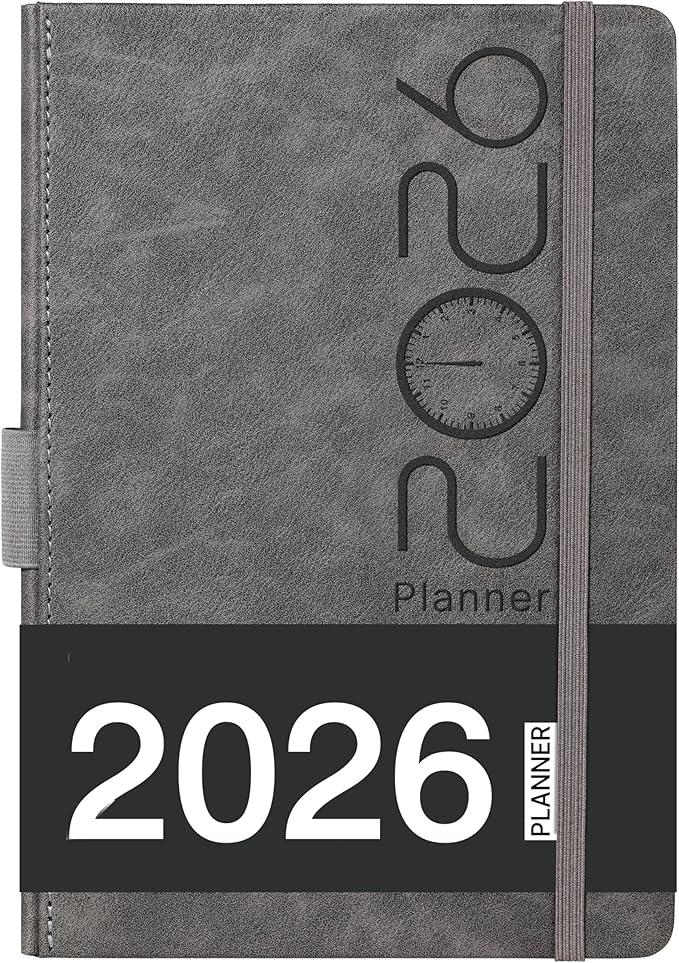Planner 2026 - Weekly & Monthly 2026 Planner with Pen Loop, Jan 2026 - Dec 2026, to Achieve Your Goals & Improve Productivity, Thick Paper, 40 Note Pages, Inner Pocket, 5.75" x 8.25" - Grey