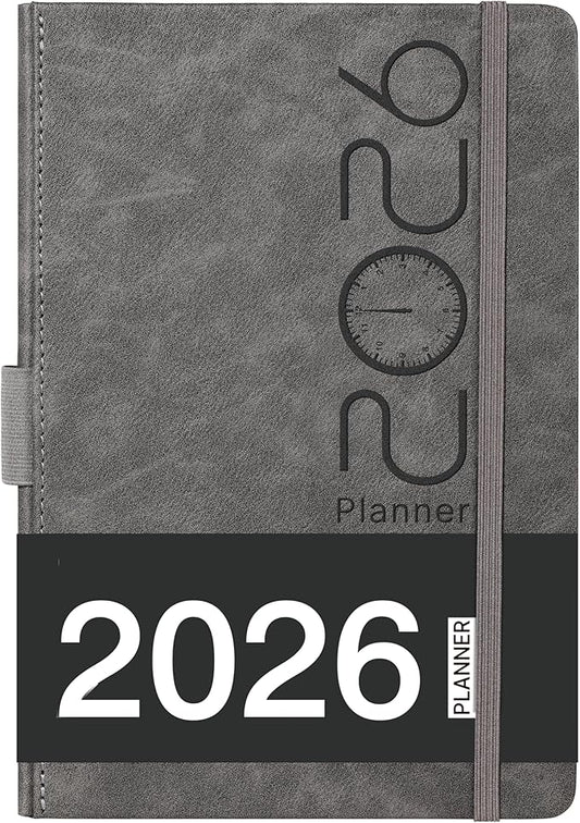 Planner 2026 - Weekly & Monthly 2026 Planner with Pen Loop, Jan 2026 - Dec 2026, to Achieve Your Goals & Improve Productivity, Thick Paper, 40 Note Pages, Inner Pocket, 5.75" x 8.25" - Grey