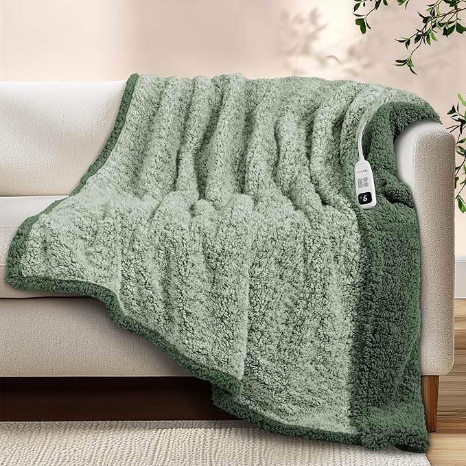 Electric Heated Blanket Full Size 72x84 inches, Fast Heating w/ 10 Heat Settings & 2/4/8/10H Auto Timer, Double-Sided Sherpa, Ultra Soft & Cozy for Couch, Bed, Office, Machine Washable, ETL Certified