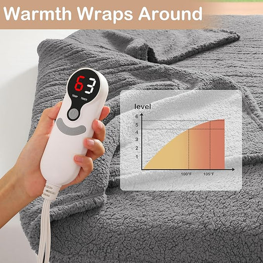 Electric Heated Blanket 6 Heating Settings & 10H Auto Off Full 72×84 Ultra-Soft Warm Machine Washable Home Office Light Gray