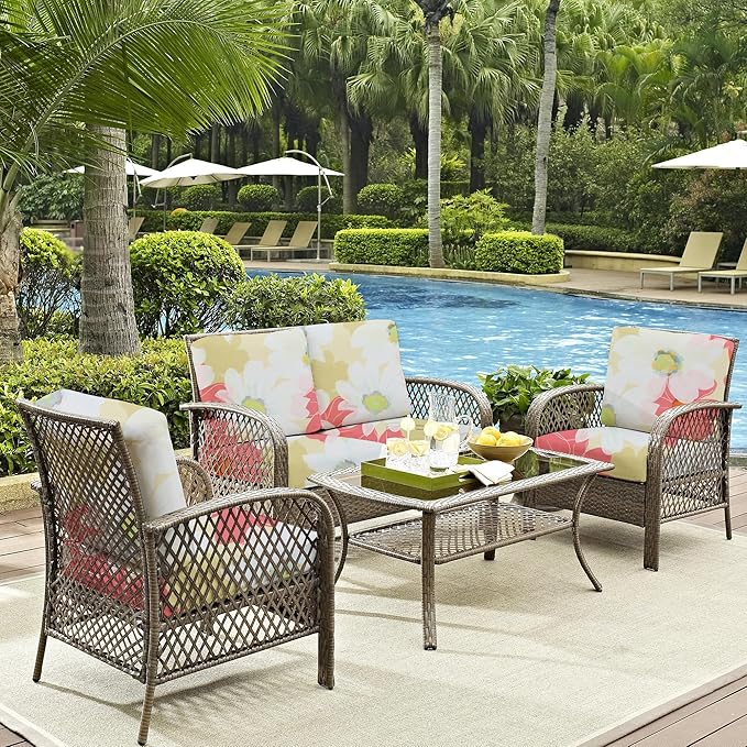 8Pcs Outdoor Cushions Covers Waterproof, Patio Cushion Covers, Stretch Cushion Covers Replacement,Cushion Slipcovers, Furniture Cushion Covers (Sakura, 8PCS-Print)