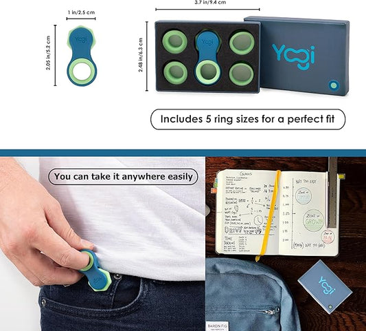 Yogi Fidget Toy – Silent Sensory Spinner for Adults & Kids – Stress Relief Fidgets for ADHD, Anxiety – Fidget Toys for Adults – Includes 5 Finger-Fit Rings – Work, School & Travel – 2-Pack