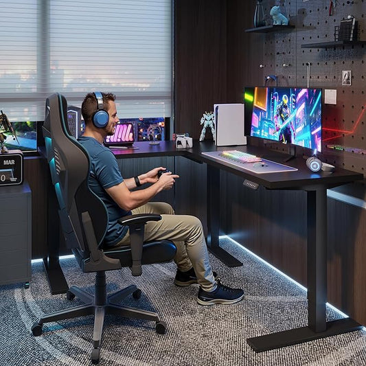 SANODESK L Shaped Standing Desk Adjustable Height, Electric Corner Standing Desk, 71 x 63 inch Sit Stand Computer Table with Splice Board, Black