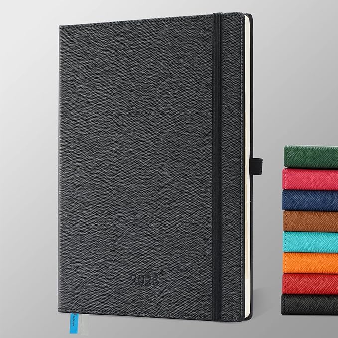 IN-LUXPRO Weekly Monthly 2026 Planner (Jan.26-Dec.26),11.5"x8.5",12 Months Agenda Plan with Month Tabs & Pocket,Expenses/Note Pages, Appointment Book Calendar with Hardcover Vegan Leather Cover,Black