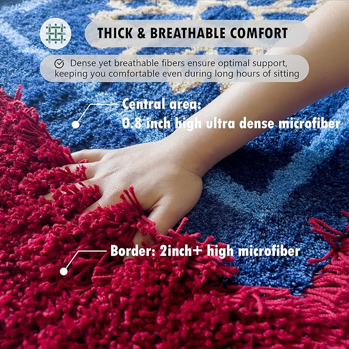 Himalayan Series Square Rug 3x3 | Luxury Meditation Rug Mat | Thick & Supportive Yoga Mat with Non-Slip Base | Decorative Carpet & Throw Rugs for Zen, Office & Living Room Burgendy/Blue