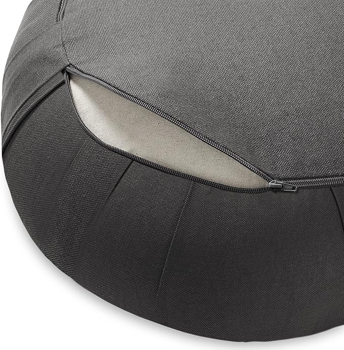Zafu Meditation Cushion, 15" Round Buckwheat Yoga Pillow with Organic Cotton Cover
